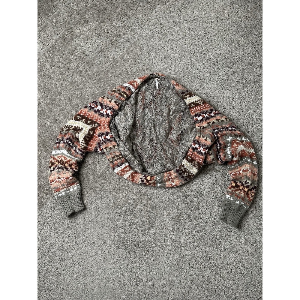 Womens Cardigan Free People Lace Knit Boho Aztec Pattern, Open‎ Sweater, Size M